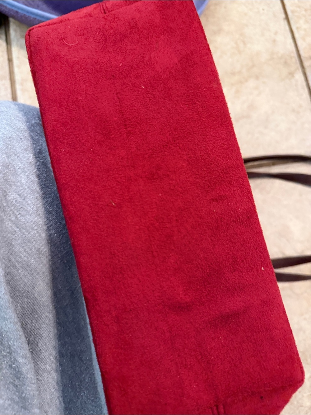 Red Embroidered Floral Tote Bag with Brown Straps - Picture 5 of 9
